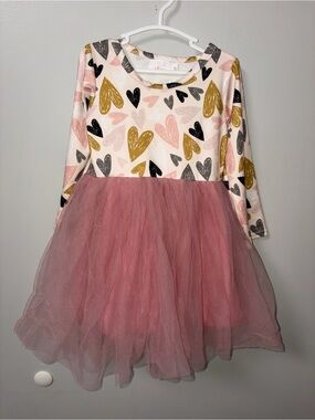 Mila & Rose I Heart You Tutu Dress Pink Gold Tulle Long Sleeves 2T Boutique